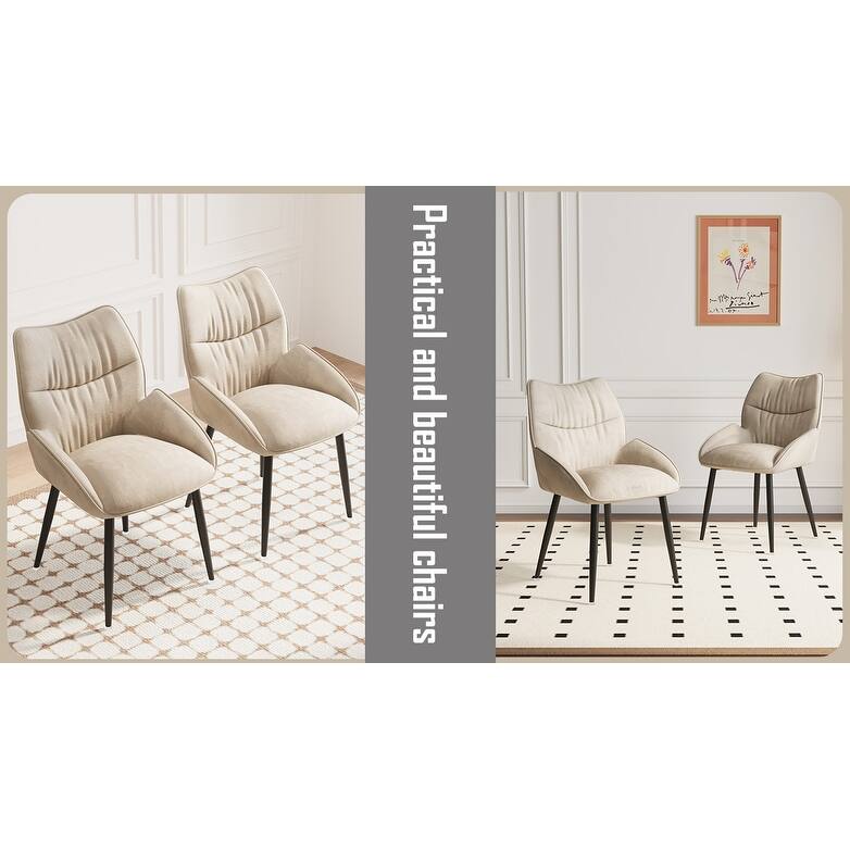 Velvet Upholstered Dining Chair Set of 4, Modern Kitchen Armless Chair with Metal Legs Parsons Chair with Tufted Backrest