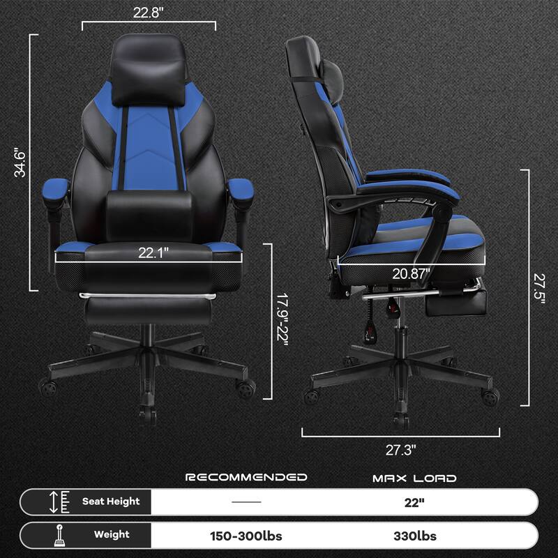 Adjustable Ergonomic Gaming Chair, Swiveling Racing Computer Chair with Footrest