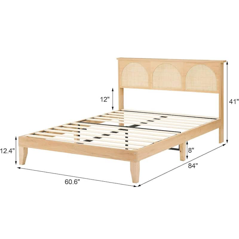 Natural Bed Frame with LED Lights Headboard