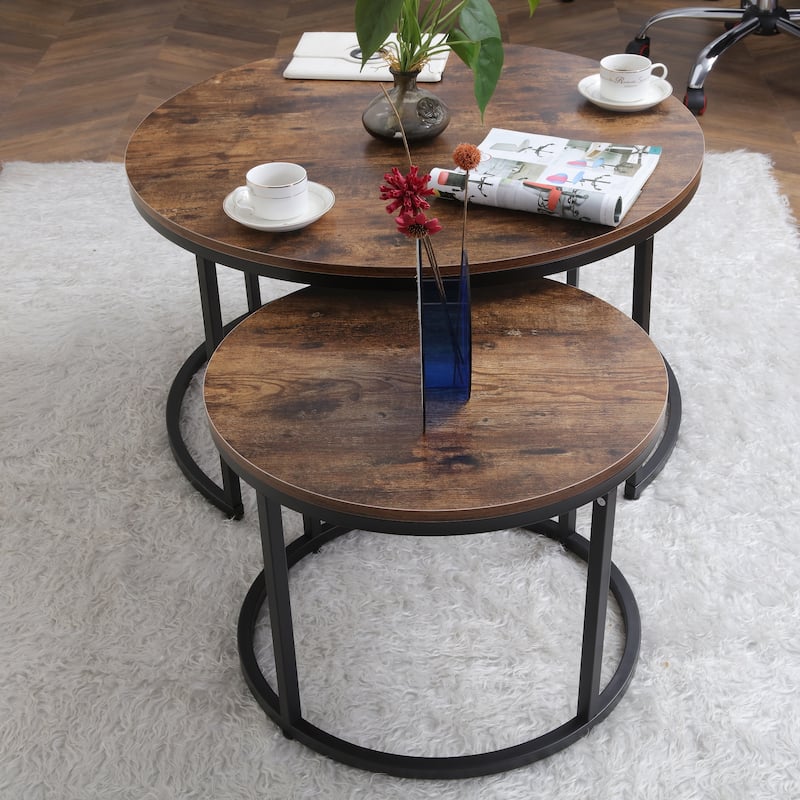 JJS Round Nesting Coffee Table Set of 2 Stacking End Tables for Living Room, Modern Cocktail & Sofa Side Tables
