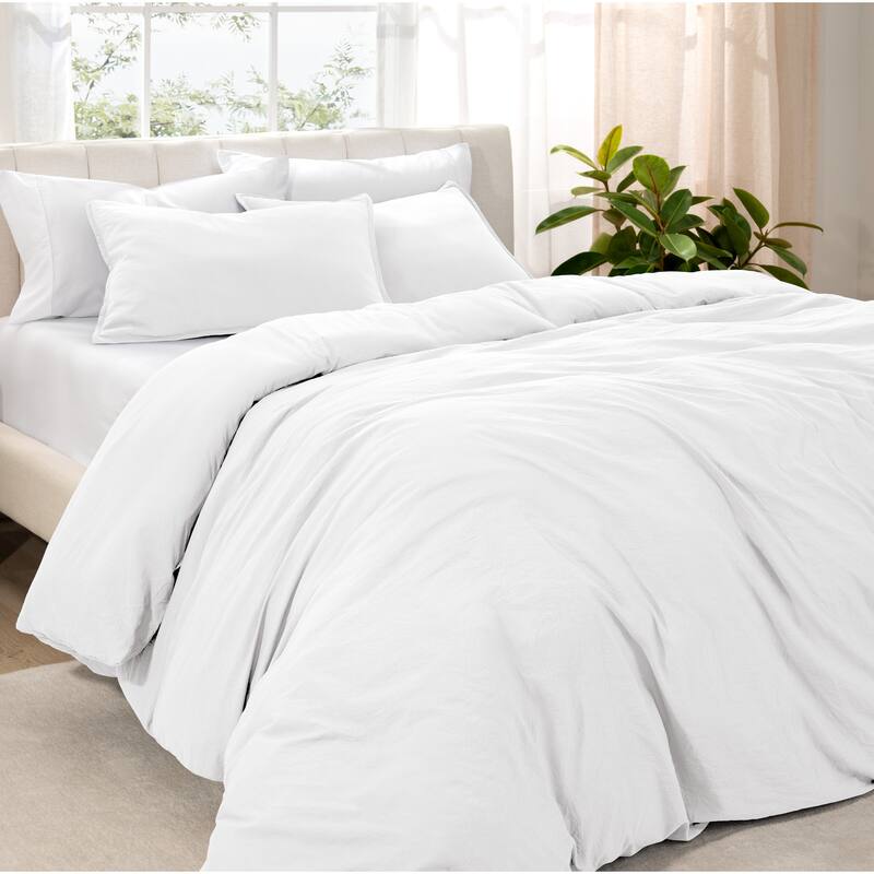 Bare Home Premium Washed Microfiber Duvet Cover and Sham Set - White - Twin