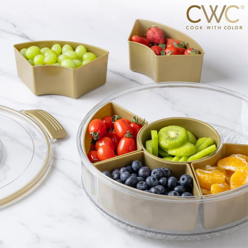 COOK WITH COLOR Round Snackle Box – 6-Compartment Serving Tray with Lid and Handle,Kids Lunch Box & Meal Prep Snack Container