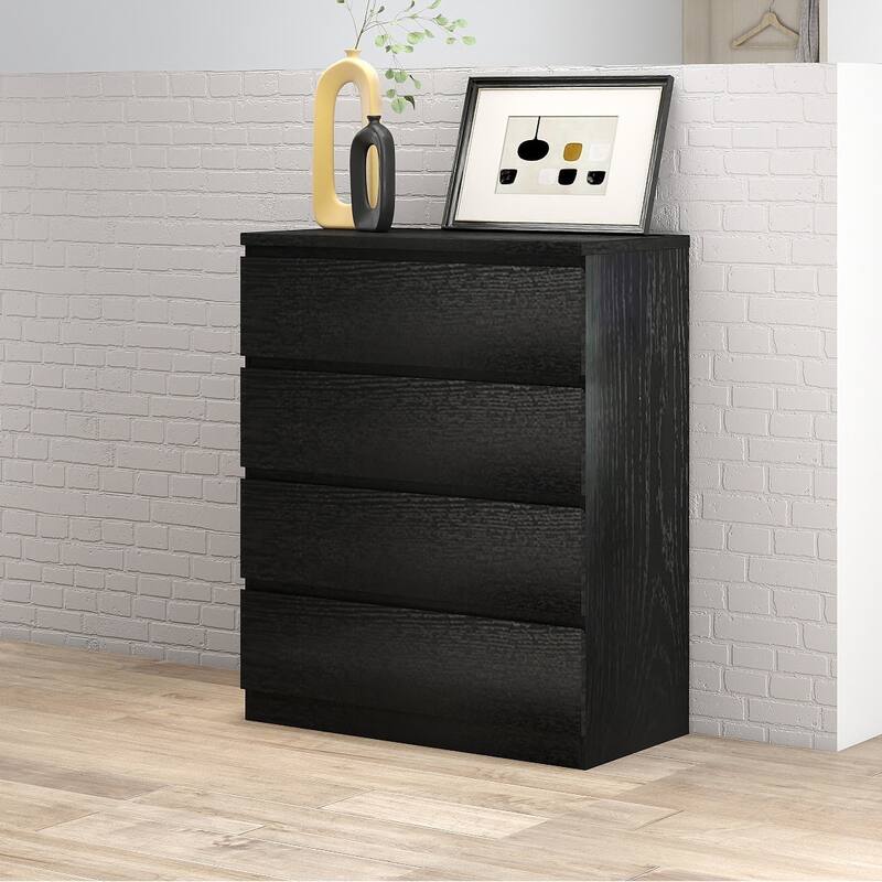 GDFStudio - Emma Sleek Modern 4-Drawer Black Dresser with Handle-Free Design for Versatile Storage