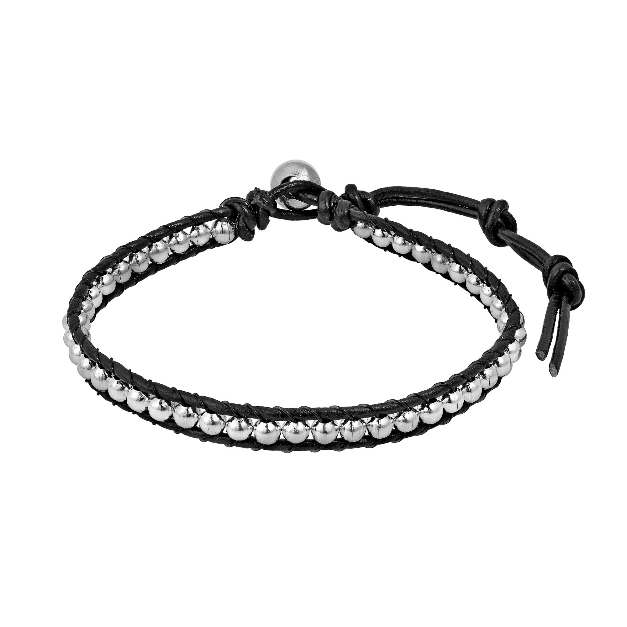 Handmade Cute Silver Beads Single Strand Leather Bracelet Thailand On Sale Overstock 6599403