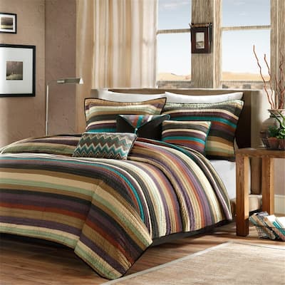 Reversible Quilt Set with Throw Pillows Multi Full/Queen