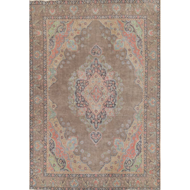 Brown Tabriz Persian Vintage Area Rug Handmade Traditional Wool Carpet - 9'4"x 12'9"