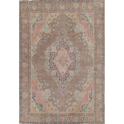 Brown Tabriz Persian Vintage Area Rug Handmade Traditional Wool Carpet - 9'4"x 12'9"