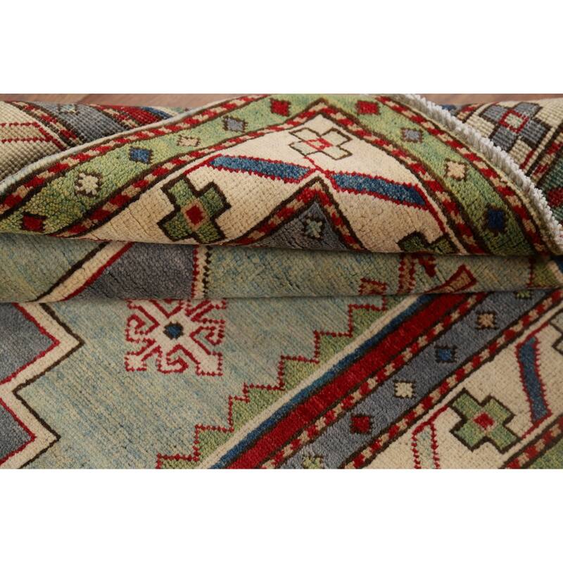 Green Kazak Accent Rug Hand-Knotted Wool Carpet - 3'6" x 4'11"