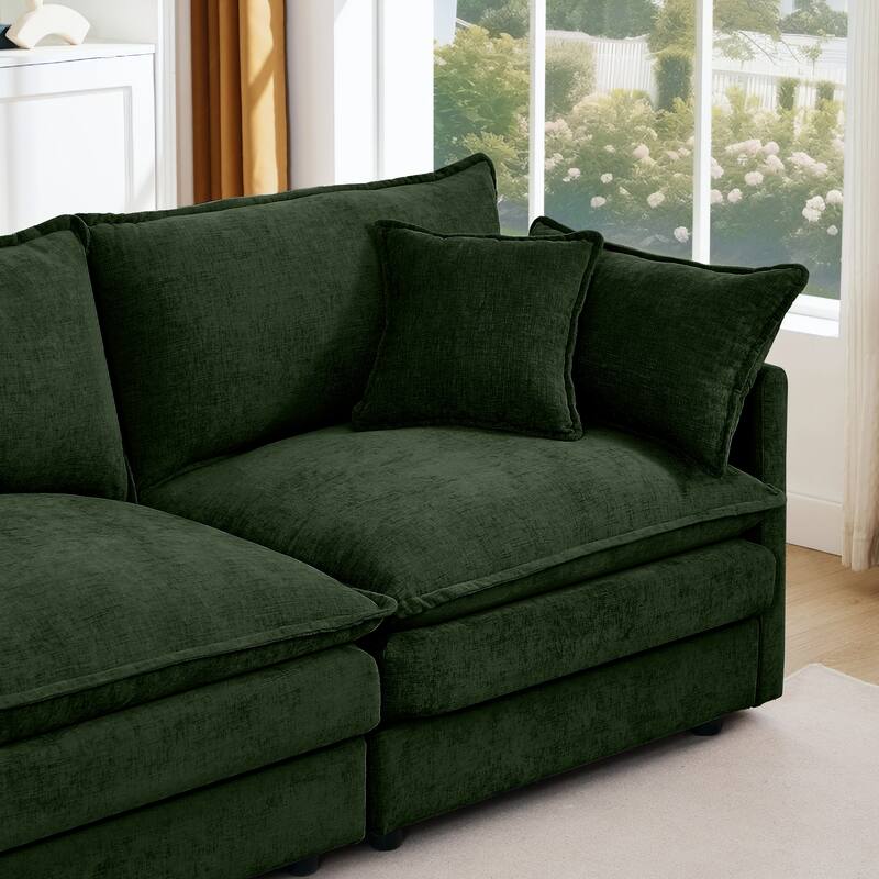 L Shape Modular Sectional Sofa Chenille Upholstered Couch wOttoman