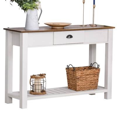 HomCom Console Side Entryway Table with Storage Drawer, Bottom Shelf, & a Strong Sturdy Construction