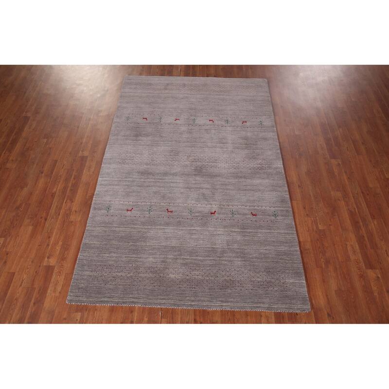 Little Animals Gray Gabbeh Indian Area Rug Handmade Wool Carpet - 5'1"x 8'0"