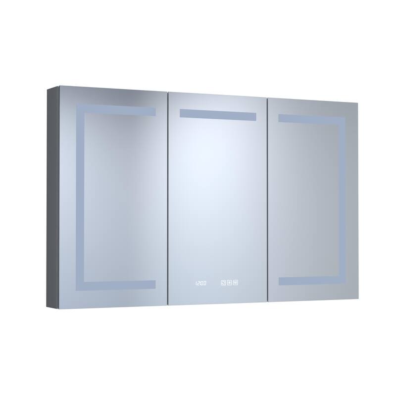 Rectangular Aluminum Recessed/Surface Mount Medicine Cabinet in Silver with Mirror LED and Clock