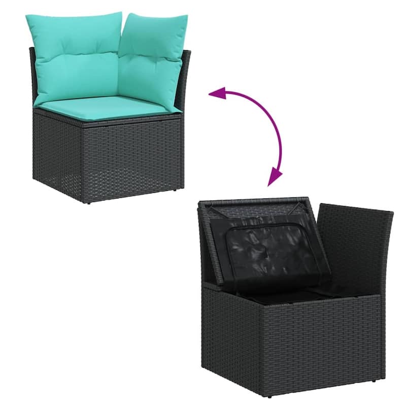 vidaXL 14 Piece Patio Sofa Set with Cushions Black Poly Rattan - 24.4 x 24.4 x 27.2