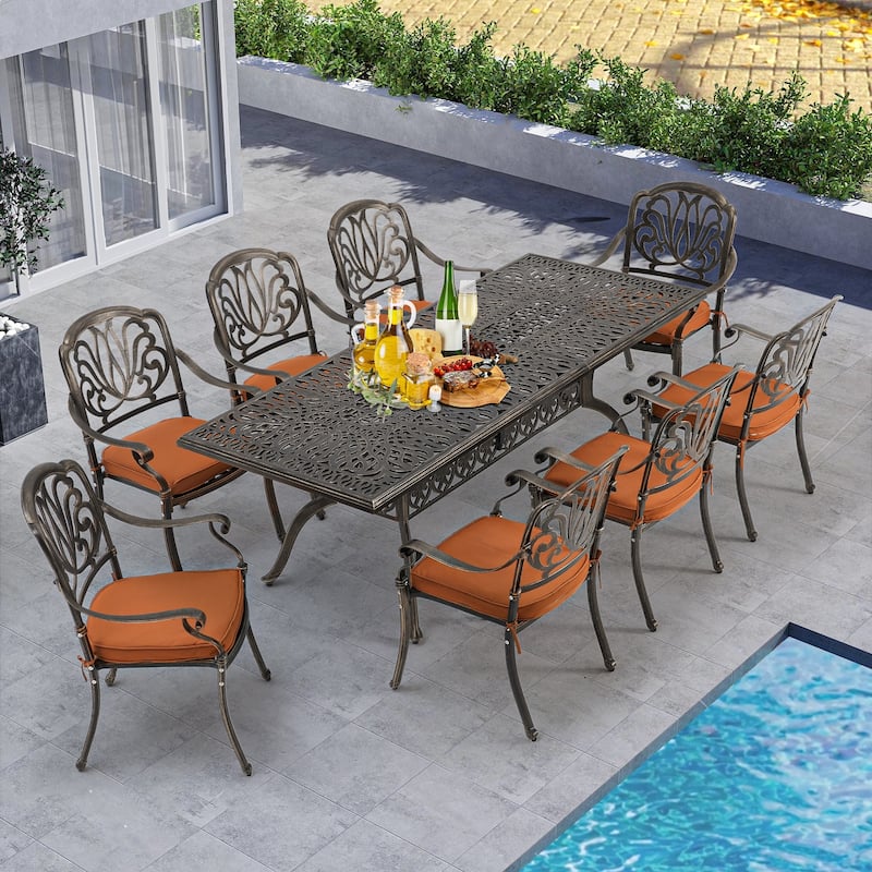 9-Piece Outdoor Dining Set with 1 Table + 8 Chairs, All-Weather Aluminum Outdoor Patio Sets for Patio, Backyard, Garden