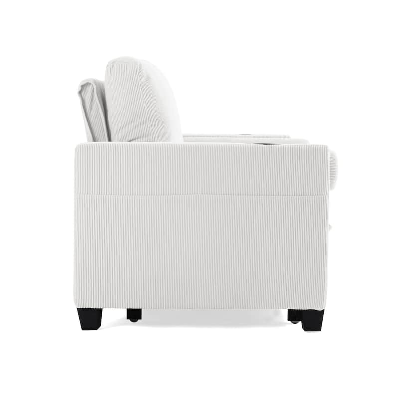 3-in-1 Corduroy Sleeper Sofa Pull-Out Bed Convertible Adjustable Loveseat with USB Port