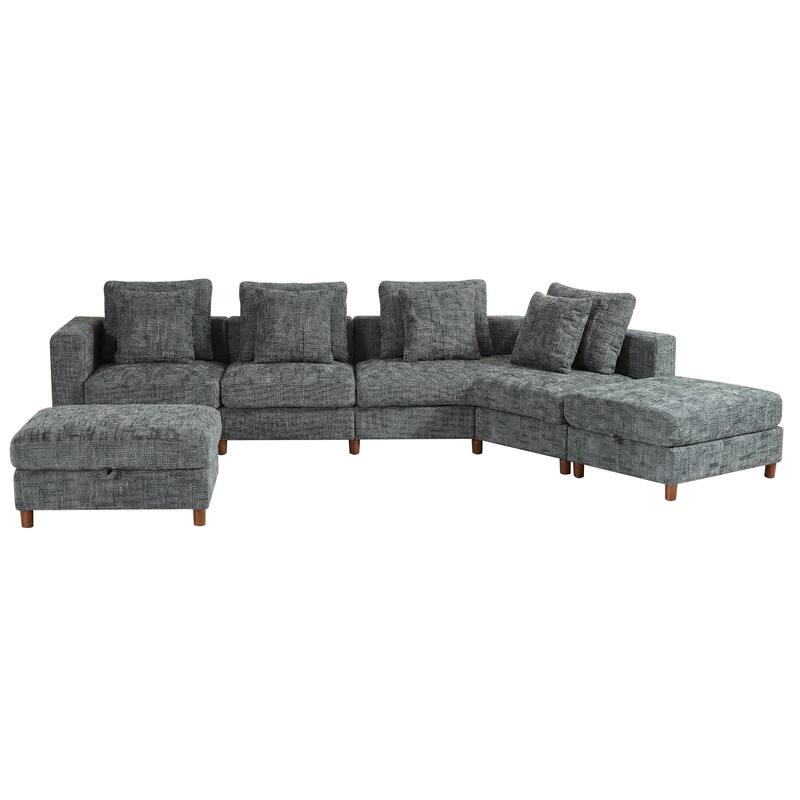 GDFStudio - Modular Chenille 4-Seater 144" Oversized Sectional Sofa with Ottomans
