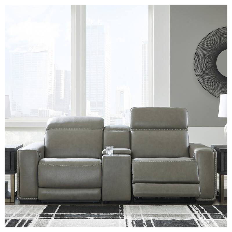 Signature Design by Ashley Correze Gray 3-Piece Power Reclining Sectional Loveseat with Console - 88.5"W x 41"D x 33.25"H - Gray