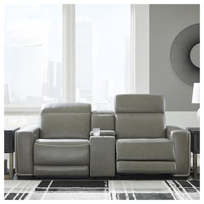 Signature Design by Ashley Correze Gray 3-Piece Power Reclining Sectional Loveseat with Console - 88.5"W x 41"D x 33.25"H