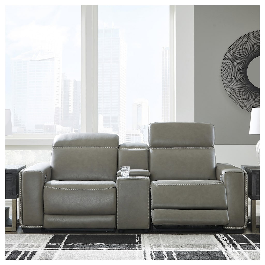 Signature Design by Ashley Correze Gray 3-Piece Power Reclining Sectional Loveseat with Console - 88.5"W x 41"D x 33.25"H