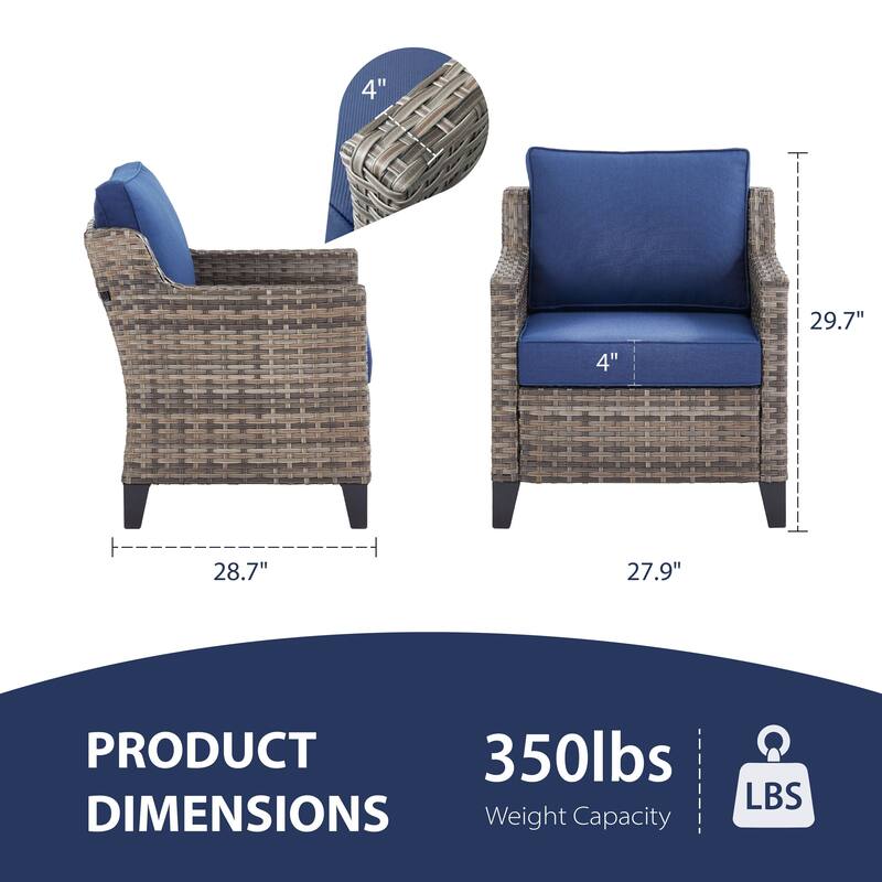 Glissia 2-Piece Handwoven Gray Wicker Patio Armchairs with 4-Inch Thick Cushions