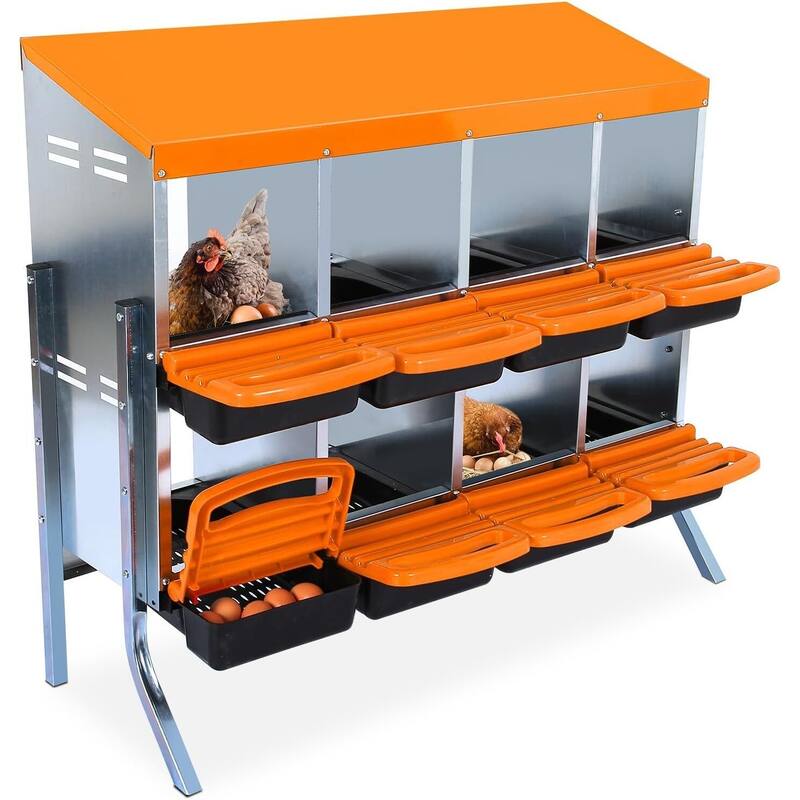 8-Hole Metal Chicken Nesting Box or Easy Cleaning with Legs - Orange 8 Compartments with Legs