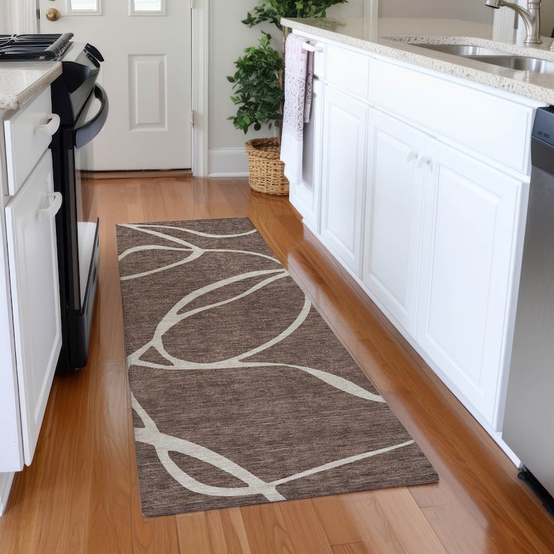Machine Washable Indoor/ Outdoor Abstract Modern Chantille Rug - Brown - 2'3" x 7'6"
