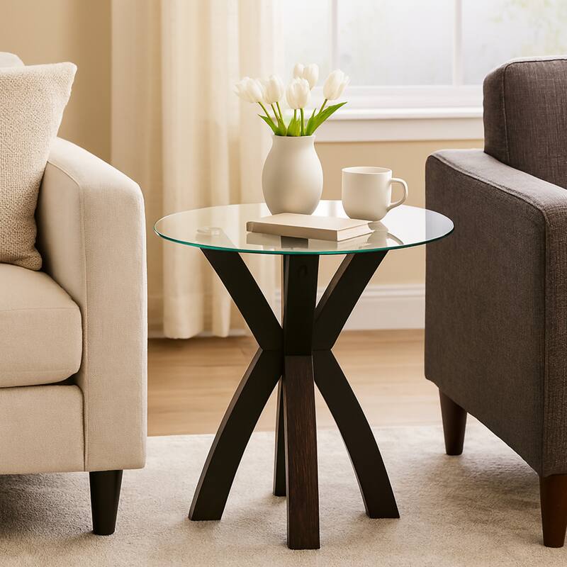 Modern Nesting Table Glass End Table with Criss Cross Base 24" Round