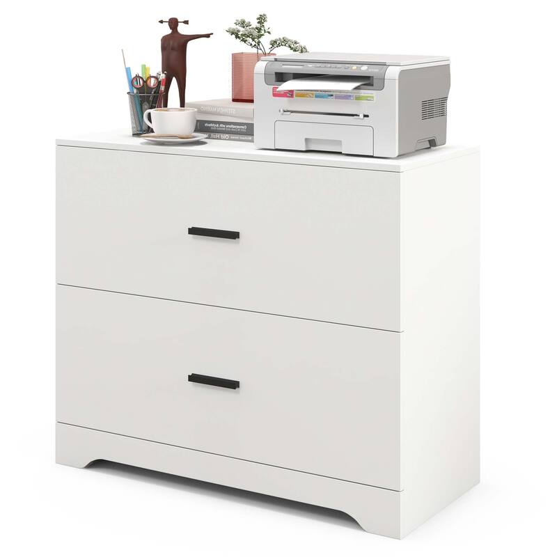 2 Drawer Lateral File Cabinet Printer Stand with Adjustable Bars - White