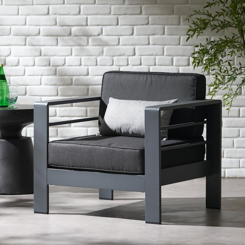 Christopher Knight Home - Cape Coral Outdoor Aluminum Club Chair - Dark Grey+Grey+Polyster