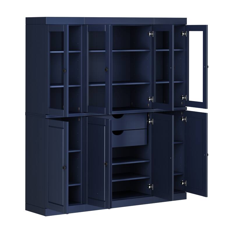 Palace Imports 100% Solid Wood Pantry China Cabinet, Raised Panel & Clear Glass Doors, 2 Drawers, 65" Wide, 71.5" Tall