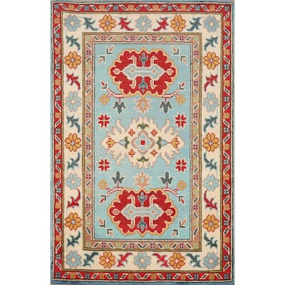 Aqua Blue Kazak Foyer Rug Handmade Wool Carpet - 2'7"x 4'3"
