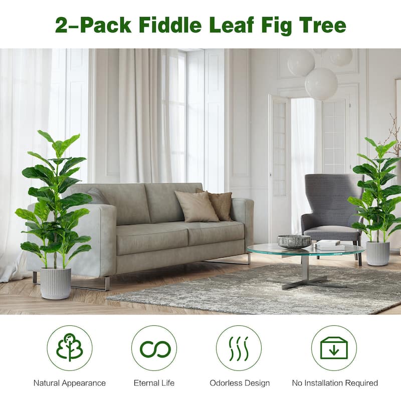 Gymax Artificial Tree 2-Pack Artificial Fiddle Leaf Fig Tree forIndoor