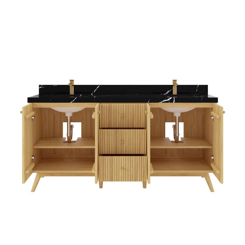 Willow Collections 72 in. W x 22 in. D Pasadena Solid Teak Double Sink Bathroom Vanity with Countertop