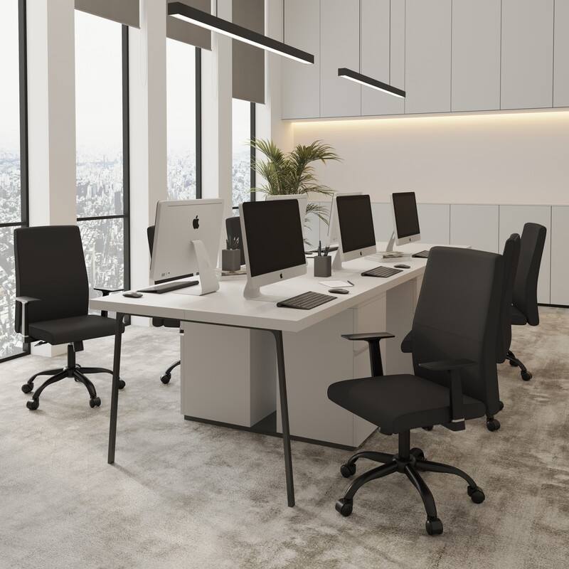Evander Ergonomic Leather Upholster Office Chair with Aluminum Frame, Foam Cushion, Fixed Armrests, 360° Swivel & Quick Assembly