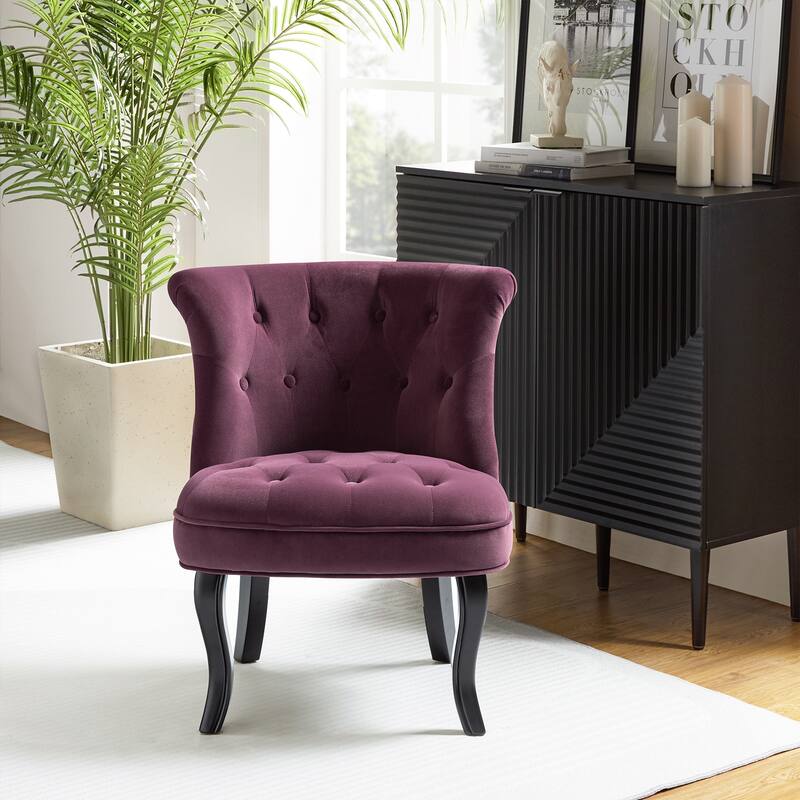 Paolino 25.1" Wide Traditional Velvet Button-tufted Back Stools with Wood Legs by HULALA HOME