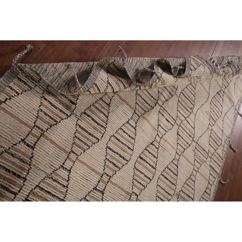 All-Over Moroccan Oriental Area Rug Handmade Beige Wool Carpet - 6'0"x 12'7"
