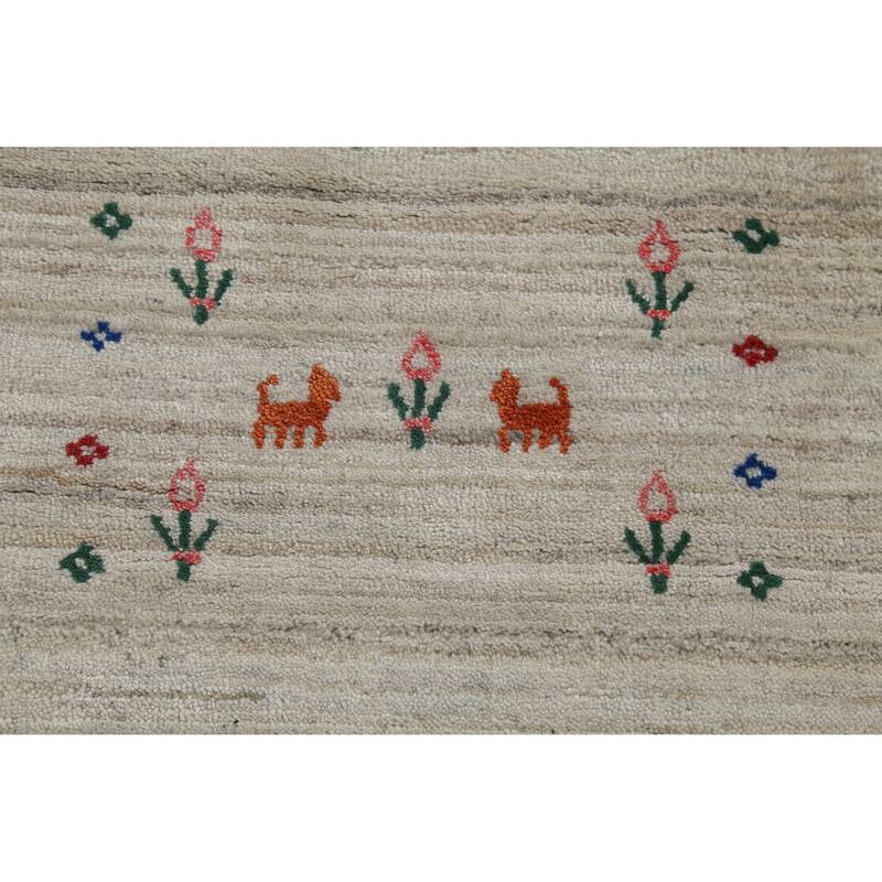 Hand Knotted Oriental 100% Wool Carpet Tribal Tribal Beige & Ivories Gabbeh Area Rug - 9' 11'' X 8' 1''