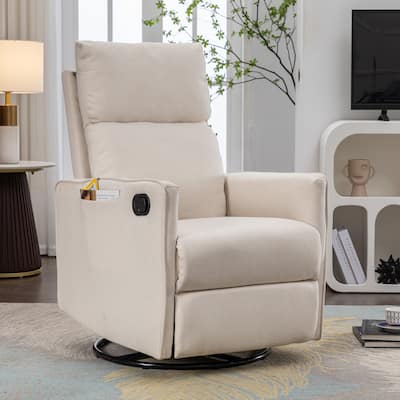 Cotton Linen Fabric Swivel Rocking Chair Glider Rocker Recliner: Adjustable Back And Footrest
