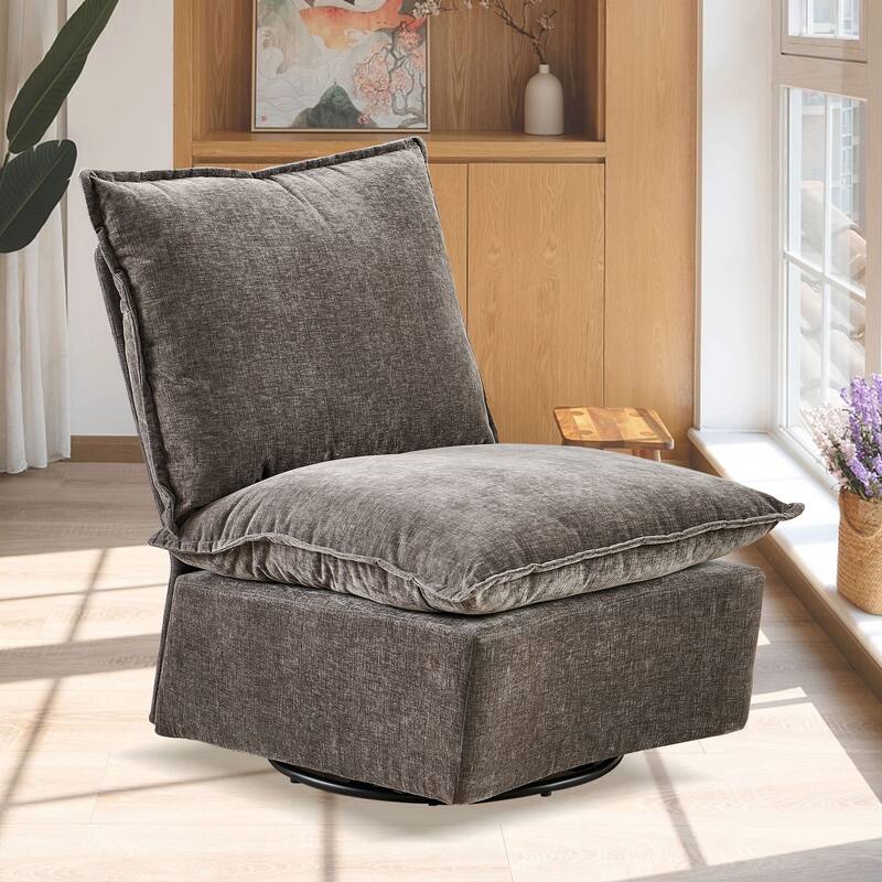 Dark Gray 28.74" Chenille Upholstered 360° Swivel Rocking Chair - Dark Gray