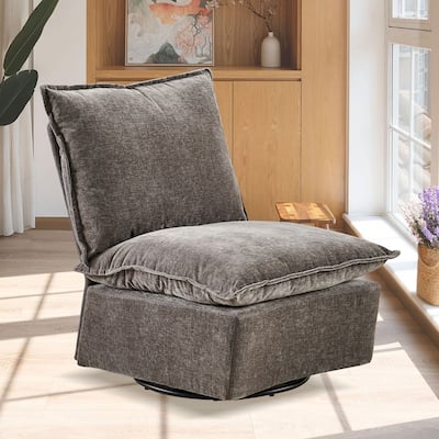 Dark Gray Modern 28.74" Upholstered Chenille 360 Swivel Rocking Chair with Metal Legs for Living Room