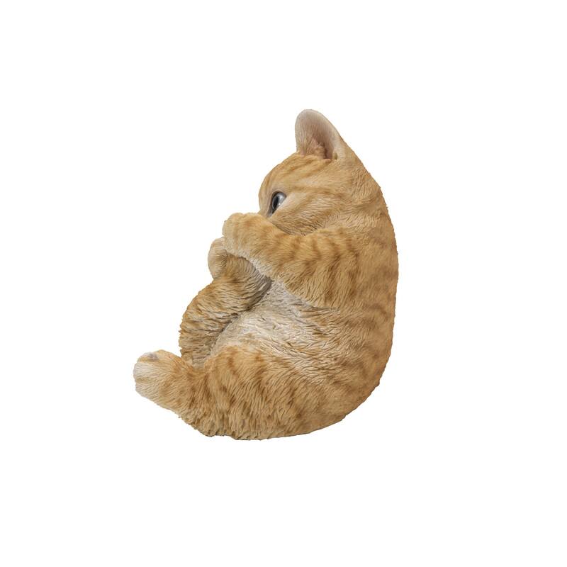 7" Tabby Kitten Playing with Tail Outdoor Garden Statue