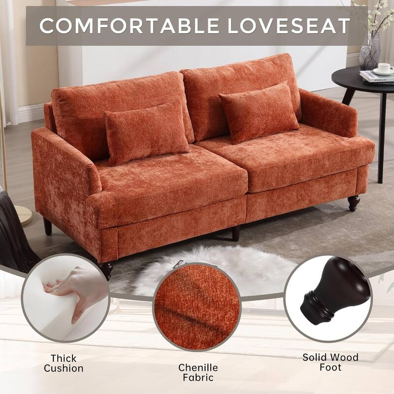 Roomfitters Chenille Loveseat Sofa, Mid-Century 2-Seat Upholstered Couch with Wooden Legs for Living Room