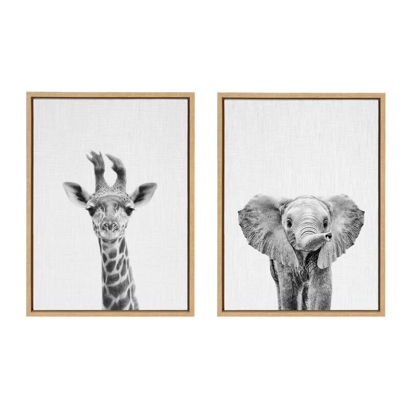 Kate and Laurel Sylvie Baby Giraffe and Elephant Canvas By Simon Te - Gray
