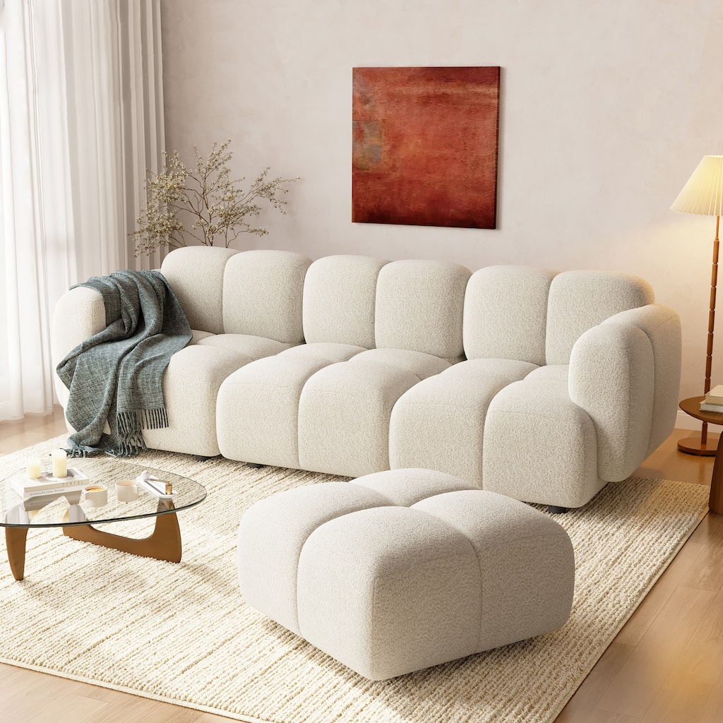 Christopher Knight Home - 3-Seater 90.94" L-Shaped Upholstered Sectional Sofa with Ottoman