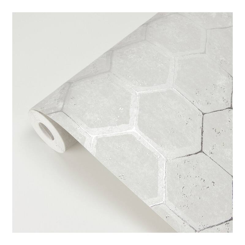 Brewster Starling Silver Honeycomb Wallpaper - 27.5 x 396 x 0.025