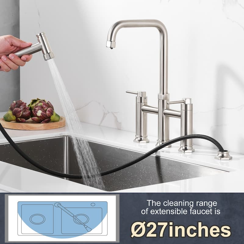 WOWOW Minimalist Bridge Kitchen Faucet with Side Sprayer