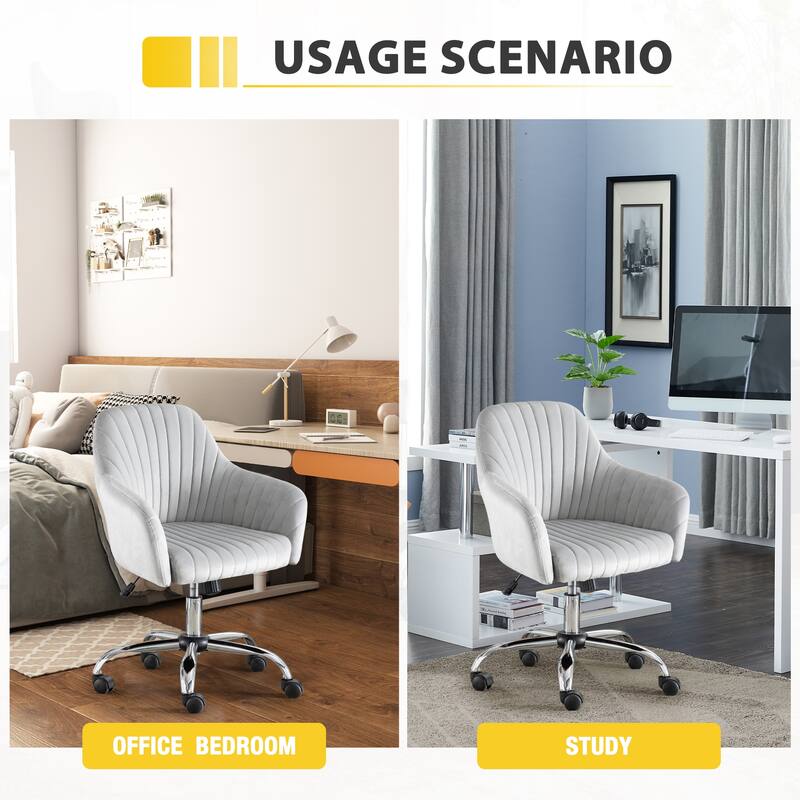 Light Gray Modern 25" Velvet Accent Chair with Stable Metal Base and 5 360° Rotating Casters