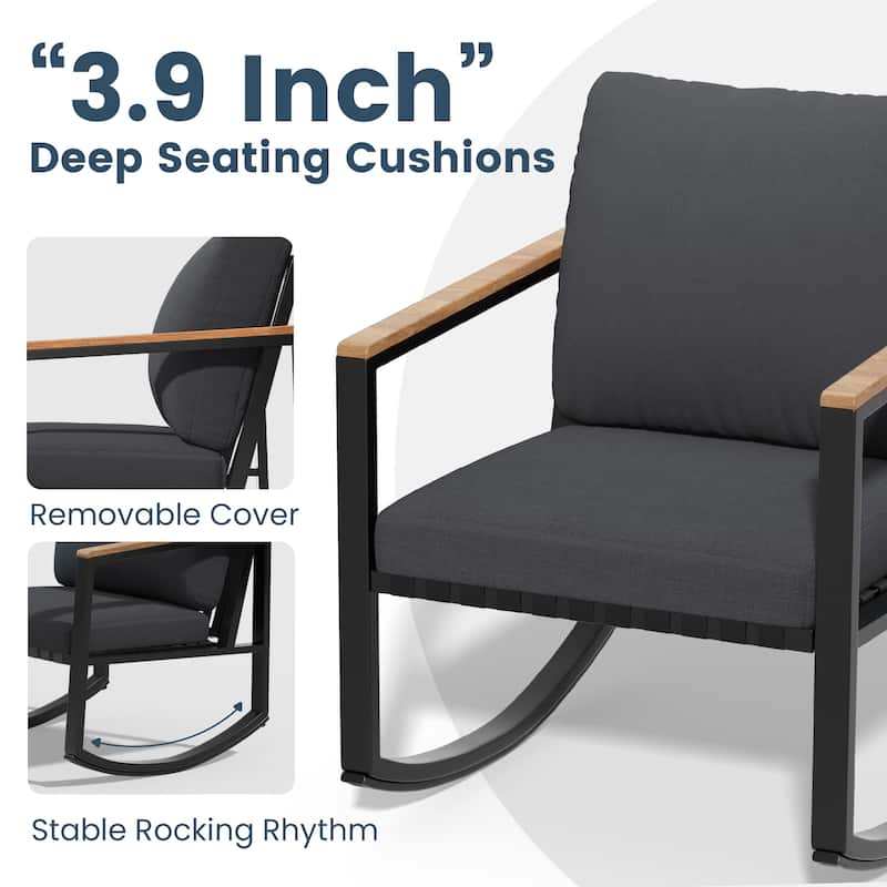 4-Piece Patio Conversation Set with Cushions Rocking Chairs