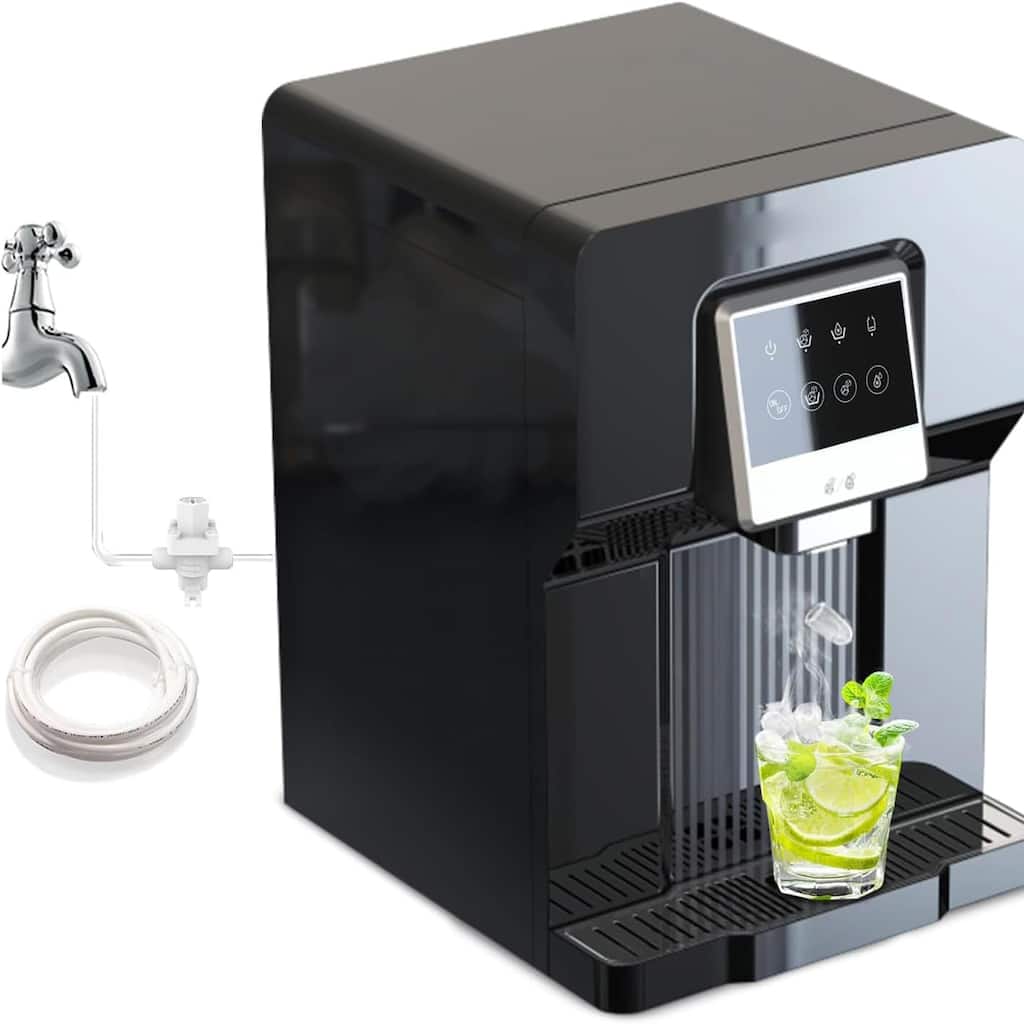 2-in-1 Countertop Black 26lbs/24h Water Dispenser Cooler with Built-in Ice Maker
