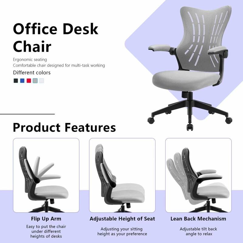 Homall Mid Back Mesh Office Desk Chair - Swivel Task Chair with Flip Arms and Lumbar Support